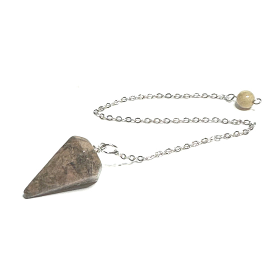 Rhodonite pendulum natural stone 2,5 cm + 18 cm chain with bead, stone of forgiveness