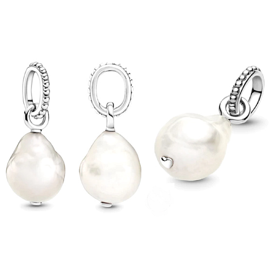 Charm Sterling silver 925 Pearl Baroque river pendant for bracelet, symbol