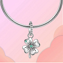 Charm Sterling silver 925 Four-leaf clover for luck, nature bracelet pendant