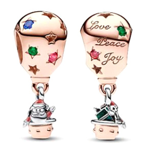 Charm Sterling silver 925 Two-tone Santa Claus in hot air balloon, bead on Christmas bracelet