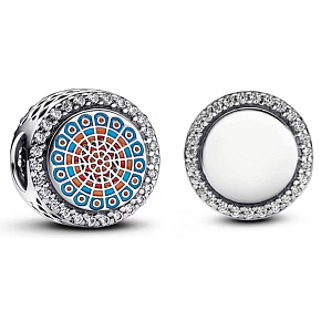 Charm Sterling silver 925 Paris Engraved Charm Cathedral Rosette, bead on travel bracelet