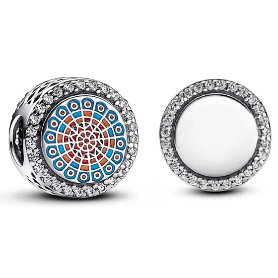 Charm Sterling silver 925 Paris Engraved Charm Cathedral Rosette, bead on travel bracelet