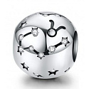 Taurus zodiac sign, pendant for bracelet silver + cubic zirconia, ball 9 mm 1 piece