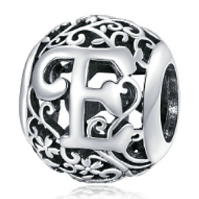 Sterling silver 925 Magic alphabet letter E with flowers, bead for bracelet