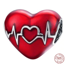 Charm Sterling silver 925 Red heart beating heart, bead on bracelet love Charm Sterling silver 925 Red heart beating heart, bead on bracelet love