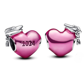 Charm Sterling Silver 925 Graduation Pink Graduation Heart 2024, Graduation Bracelet Bead Charm Sterling Silver 925 Graduation Pink Graduation Heart 2024, Graduation Bracelet Bead
