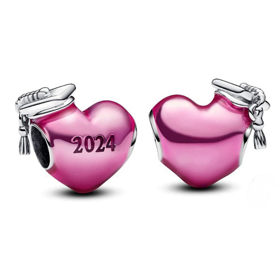 Charm Sterling Silver 925 Graduation Pink Graduation Heart 2024, Graduation Bracelet Bead