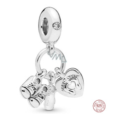 Charm Sterlingové stříbro 925 Moje děťátko 3v1 srdce - tisk nohou, dudlík a botičky, přívěsek na náramek rodina Charm Sterlingové stříbro 925 Moje děťátko 3v1 srdce - tisk nohou, dudlík a botičky, přívěsek na náramek rodina