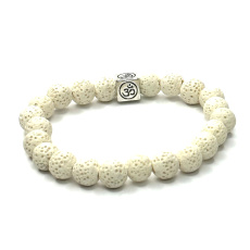 Lava white with royal mantra Om bracelet elastic natural stone, ball 8 mm / 16-17 cm, born of the four elements