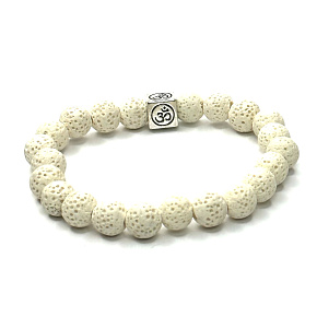 Lava white with royal mantra Om bracelet elastic natural stone, ball 8 mm / 16-17 cm, born of the four elements