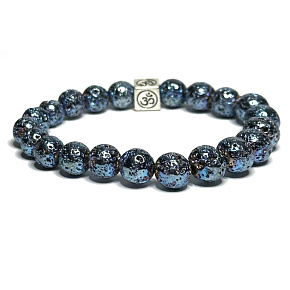 Lava blue plated with royal mantra Om, bracelet elastic natural stone, ball 8 mm / 16-17 cm, born of the four elements Lava blue plated with royal mantra Om, bracelet elastic natural stone, ball 8 mm / 16-17 cm, born of the four elements