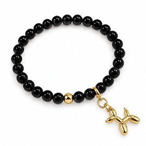 Black Spinel + Dog pendant, elastic bracelet made of natural stone, 6 mm bead / 16 - 17 cm Black Spinel + Dog pendant, elastic bracelet made of natural stone, 6 mm bead / 16 - 17 cm