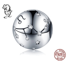 Leo zodiac sign, pendant for bracelet silver + cubic zirconia, ball 9 mm 1 piece