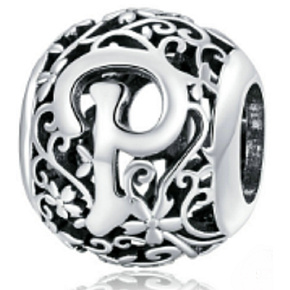 Sterling silver 925 Magic alphabet letter P with flowers, bead for bracelet Sterling silver 925 Magic alphabet letter P with flowers, bead for bracelet