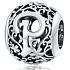 Sterling silver 925 Magic alphabet letter P with flowers, bead for bracelet
