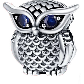 Sterling silver 925 Owl with blue cubic zirconia, bead on bracelet animal Sterling silver 925 Owl with blue cubic zirconia, bead on bracelet animal