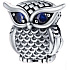 Sterling silver 925 Owl with blue cubic zirconia, bead on bracelet animal