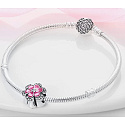 Charm Sterling silver 925 Pink flower, pansy, bead on bracelet nature