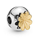 Charm Sterling silver 925 Shiny four-leaf clover for luck, stopper, clip bead for bracelet nature
