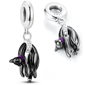 Sterling silver 925 Black lazy cat, animal bracelet pendant