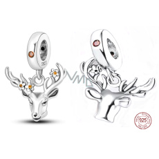 Charm Sterling silver 925 Deer with flowers, animal bracelet pendant
