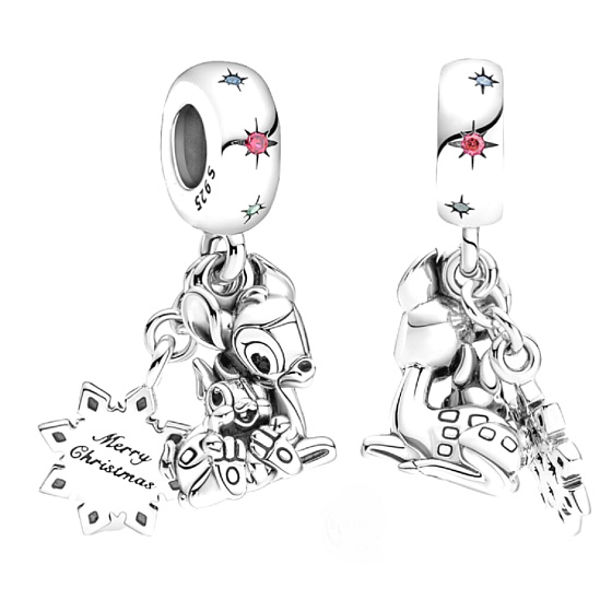 Charm Sterling silver 925 Disney Bambi and Dupik, 2in1 pendant for bracelet Christmas
