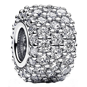 Charm Sterling silver 925 Sparkle charm with clear cubic zirconia, peacock bead on bracelet symbol