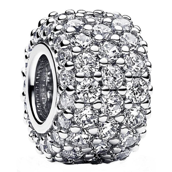 Charm Sterling silver 925 Sparkle charm with clear cubic zirconia, peacock bead on bracelet symbol