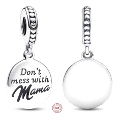 Charm Sterling Silver 925 Mama - Don't Mess with Mom, Engravable Pendant Family Bracelet