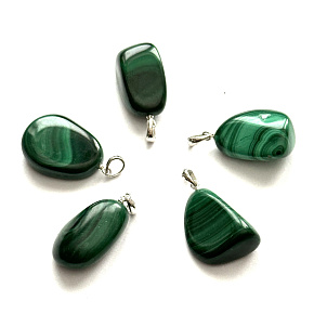 Malachite Tumbled Pendant, natural stone approx. 2.5 cm, stone of abundance, prosperous relationships