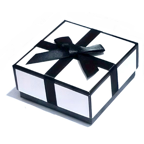 Dárková krabička na šperky – Luxusní balení s mašlí černobílý design, 7,5 × 7,5 cm