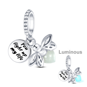 Sterling silver 925 Luminous - Firefly glowing in the dark - You are the light of my life, 2in1 pendant bracelet, animal Sterling silver 925 Luminous - Firefly glowing in the dark - You are the light of my life, 2in1 pendant bracelet, animal