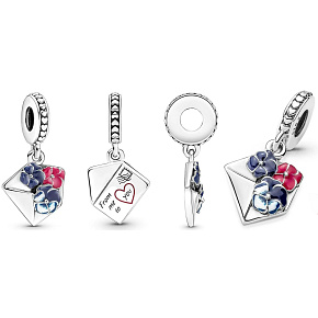 Sterling silver 925 Flower envelope, love bracelet pendant