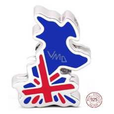 Charm Sterling Silver 925 England Flag - Map, Travel Bracelet Bead Charm Sterling Silver 925 England Flag - Map, Travel Bracelet Bead