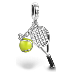 Charm Sterling silver 925 Tennis racket, yellow ball, 2in1 pendant on bracelet sport