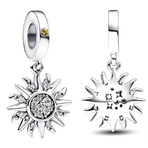Sterling Silver 925 Sparkling Sun Charm, Universe Bracelet Pendant