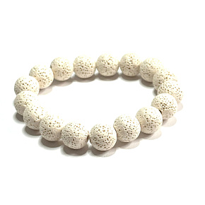 White lava elastic bracelet, natural stone, 12 mm bead / 16 - 17 cm, born from the four elements