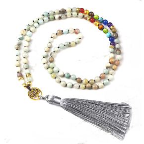 108 Mala 7 chakra necklace, Amazonite 6mm meditation jewelry natural stone bound/2