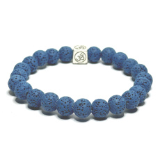 Lava dark blue with royal mantra Om, bracelet elastic natural stone, ball 8 mm / 16-17 cm, born of the four elements