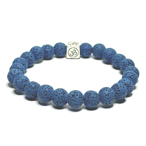 Lava dark blue with royal mantra Om, bracelet elastic natural stone, ball 8 mm / 16-17 cm, born of the four elements
