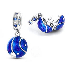 Sterling silver 925 Universe dark blue galaxy, star, 2in1 travel bracelet pendant
