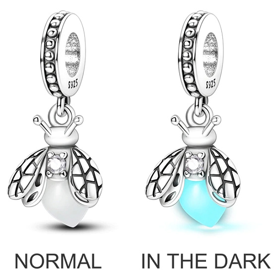 Sterling silver 925 Luminous - Firefly glows in the dark, changing colors, pendant on bracelet symbol