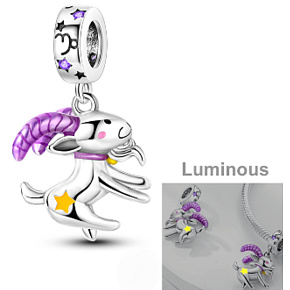 Sterling Silver 925 Luminous - Sign of the Zodiac Capricorn, Bracelet Pendant
