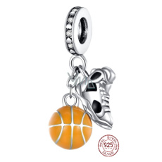 Charm Sterling silver 925 Basketball ball and sneaker, 2in1 pendant on bracelet sport