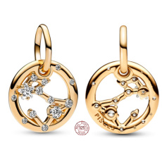 Charm Sterling silver 925 Gold plated Zodiac sign Pisces, pendant for bracelet