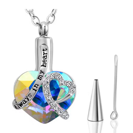 Commemorative Pendant, Heart, Waterproof, Stainless steel blue - Forever in your heart, 20 x 30 mm
