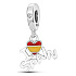 Charm Sterling Silver 925 Spain Flag Heart - I Love Spain, 2-in-1 Travel Bracelet Pendant
