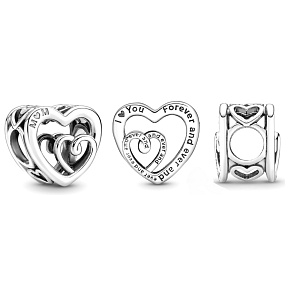 Sterling silver 925 Hearts, linked infinite - strong bond between a mother and her children, bead on a bracelet family