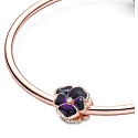 Sterling silver 925 Dark purple pansy, nature bracelet bead