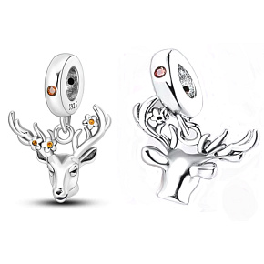 Charm Sterling silver 925 Deer with flowers, animal bracelet pendant